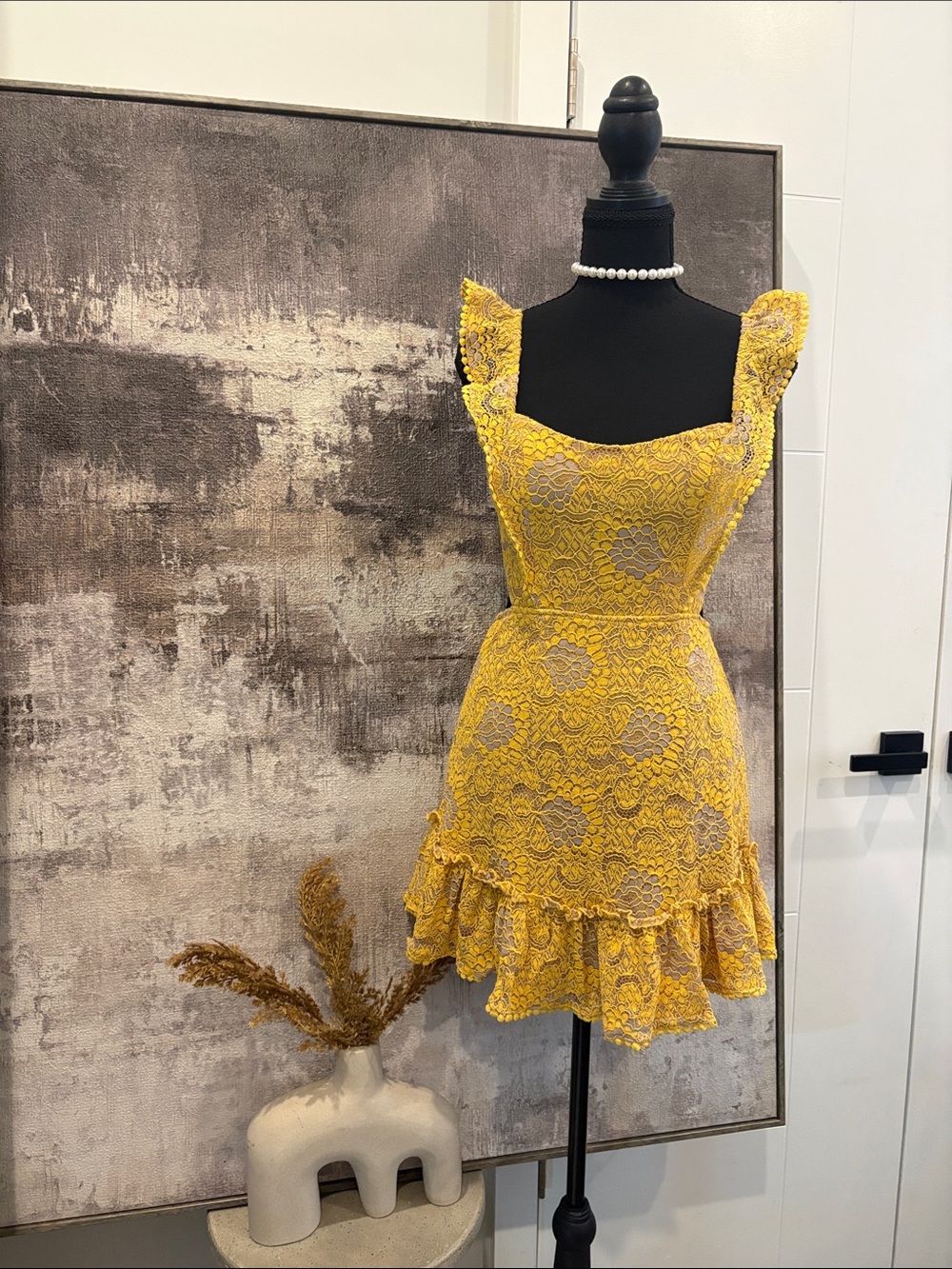 Saints + Secrets Forever Love Dress Lace Ruffle Mini Dress with Square Neckline
